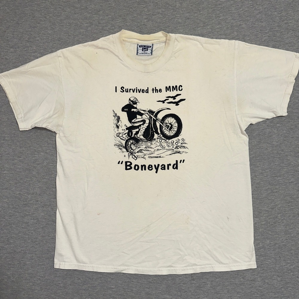 Vintage Lee MMC Boneyard Motocross Graphic T-Shirt Off White Mens Size XL